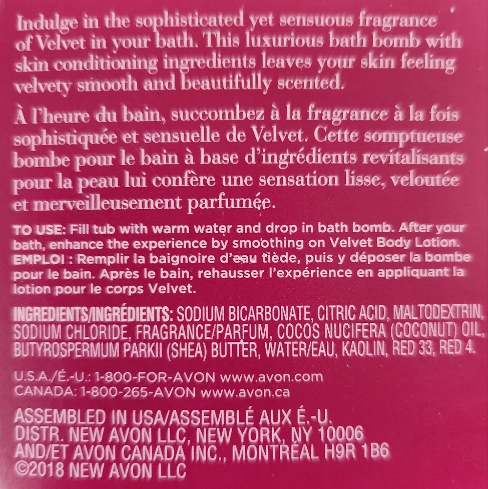 2 Bath Bomb Velvet Avon